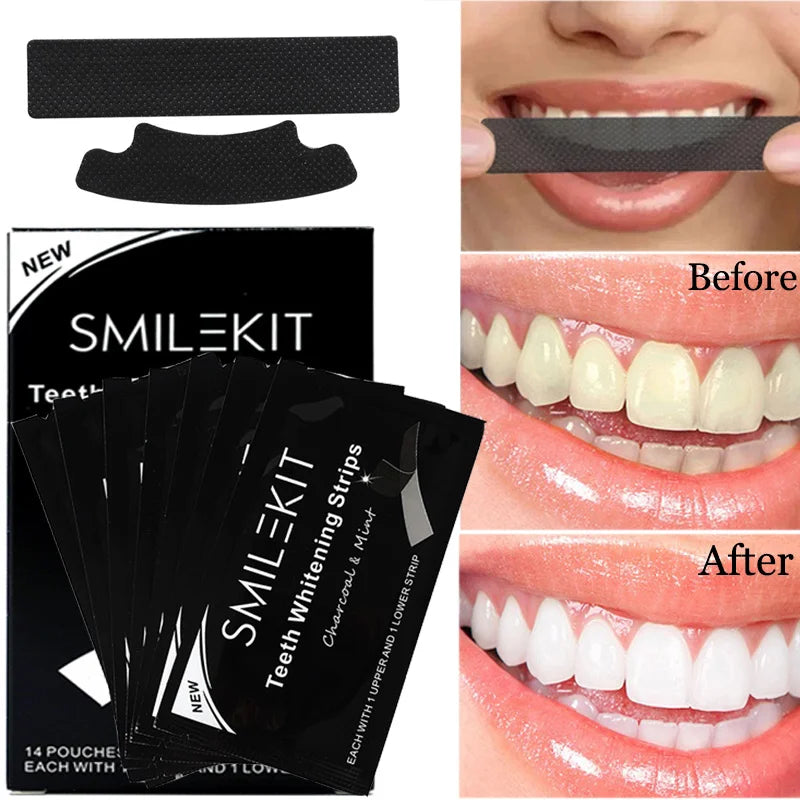 Professional Teeth Whitening Gel Strips Oral Hygiene Care Double Elastic Tooth Bleaching Strip False Teeth Veneers Tool 7 Pairs