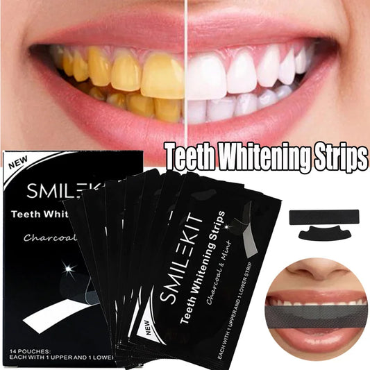 Professional Teeth Whitening Gel Strips Oral Hygiene Care Double Elastic Tooth Bleaching Strip False Teeth Veneers Tool 7 Pairs