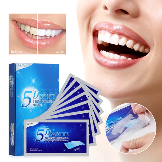 14pcs/box 5D Teeth Whitening Strips Toothpaste Gel Oral Hygiene Care Double Elastic Teeth Bleaching Strips False Teeth Veneers