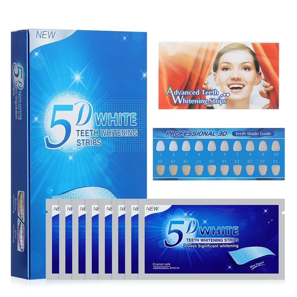 14pcs/box 5D Teeth Whitening Strips Toothpaste Gel Oral Hygiene Care Double Elastic Teeth Bleaching Strips False Teeth Veneers